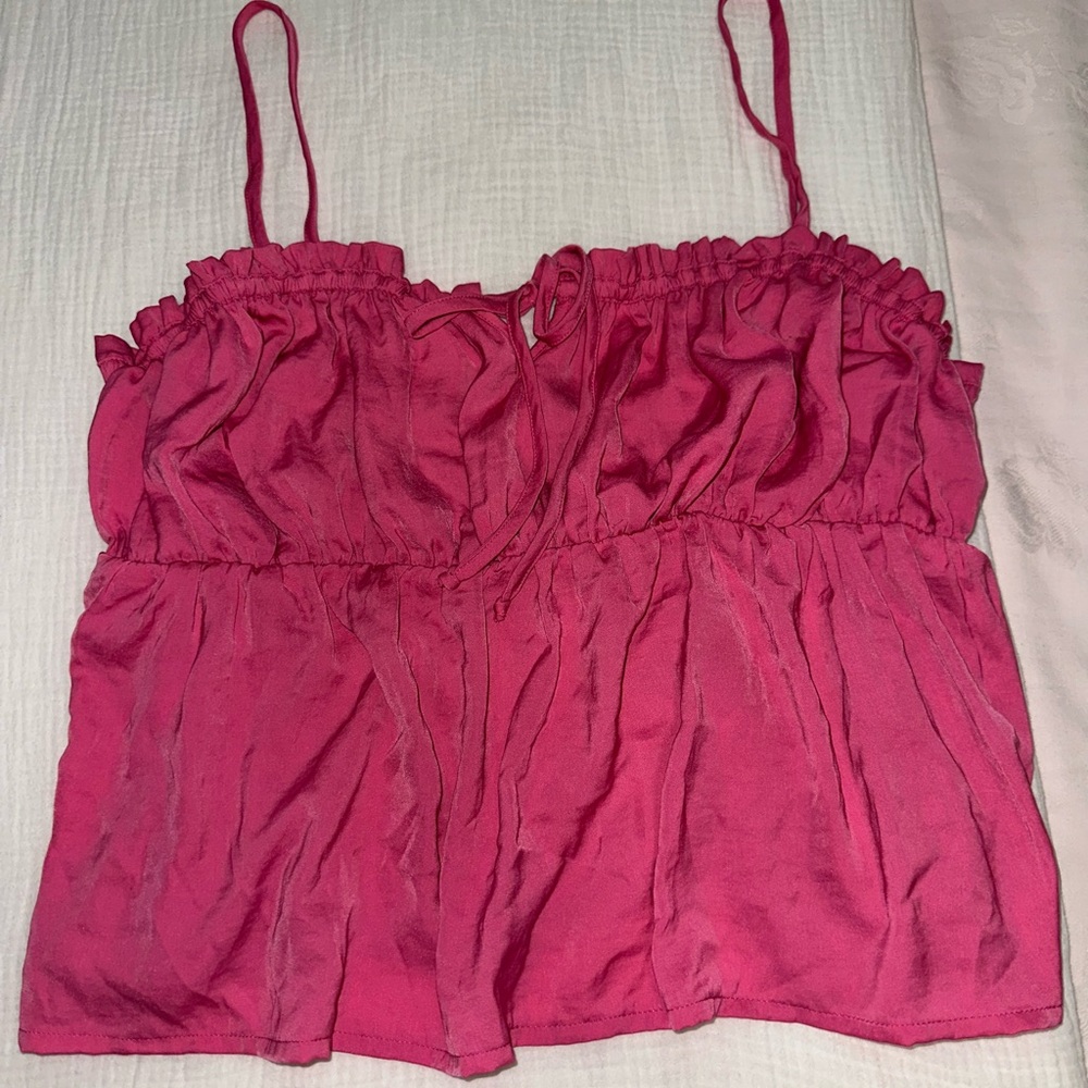 American Eagle Outfitters Pink Ruched Camisole with Spaghetti Straps
